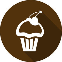 Icon cupcake with cherry with long shadow. Muffin icon