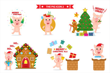 Merry Christmas with cute pig icon