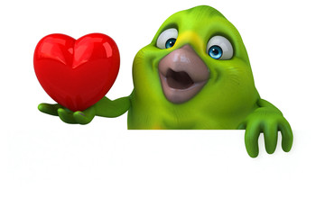 Fun green bird - 3D Illustration