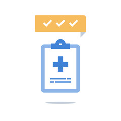 Fototapeta premium Fast health services, healthcare program, medical procedure, annual check up, checklist clipboard, insurance policy, regular exam