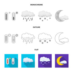 Vector design of weather and climate icon. Collection of weather and cloud stock vector illustration.