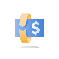 Money transfer, currency exchange, investment return, financial capital, refund concept, circle arrow, instant payment
