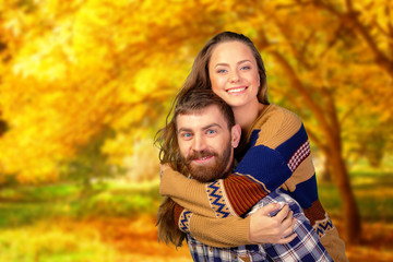 Young coupe in park.