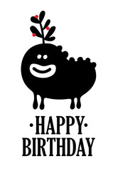 Cute monster with red berries for the card cover print.