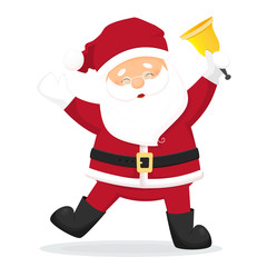 Dancing Cartoon Santa Claus with bell. Isolated on white background. Vector illustration
