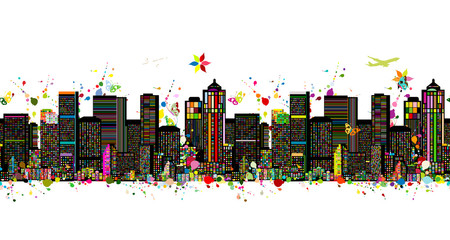 Colorful metropolis, seamless pattern for your design