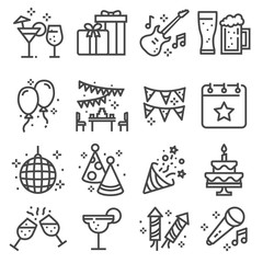 Fototapeta premium Party, Birthday, celebration line web icons set.
