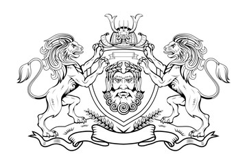 Fototapeta premium heraldry, heraldic crest or coat of arms, heraldic elements for your design, engraving, vintage retro style, heraldry animals emblem, animals logo, vector graphics to design