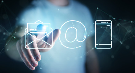 Businessman using thin line contact icon