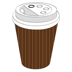 A glass of coffee or tea take-away, with you. Disposable tableware, paper cup. Object of fast food on a white background