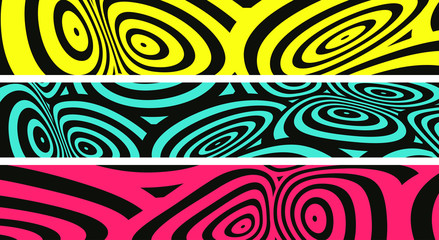 set of banners strips with fluid graphic patterns in pop bright colors