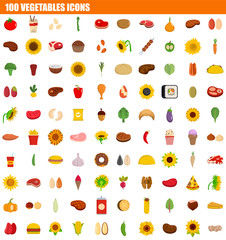 100 vegetables icon set. Flat set of 100 vegetables vector icons for web design
