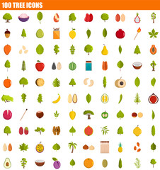 100 tree icon set. Flat set of 100 tree vector icons for web design