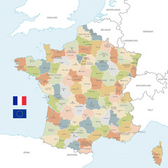 Naklejka premium Colorful Vector Map of France