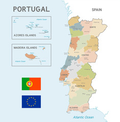 Obraz premium Colorful Vector Map of Portugal
