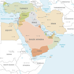 Colorful Vector map of the Middle East Zone - 222932667