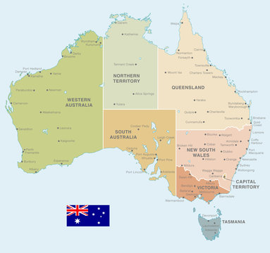 Colorful Vector Map of Australia