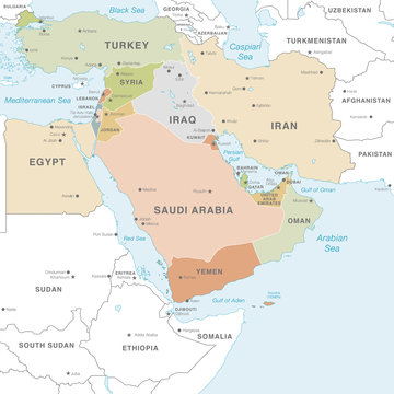 Colorful Vector map of the Middle East Zone