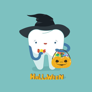 Halloween day of dental, tooth fantacy concept.