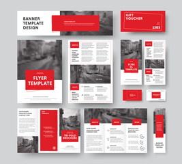 Corporate style with square red design elements and stroke, with a place for a photo.