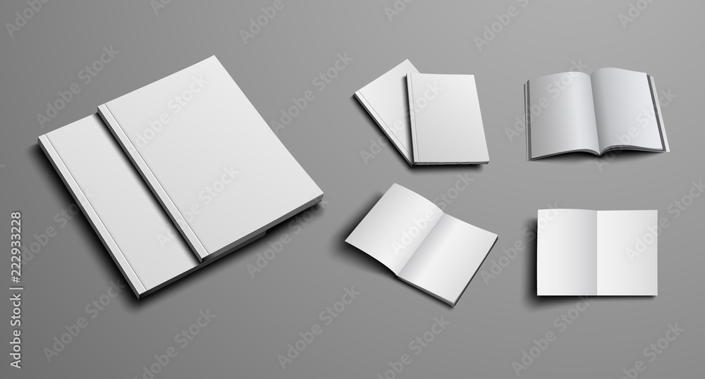 Poster  large vector set of log mockups magizine or  brochures isolated on a gray background.