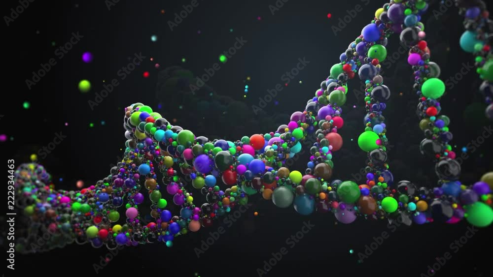 Poster 3d render abstract dna strand made of spheres. complex gene concept made of glossy simple primitives