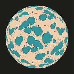 graphic floating moon with ink spots craters in blue shades