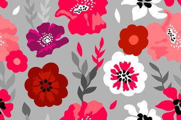 Fototapeta na wymiar Red, pink and grey floral composition. 