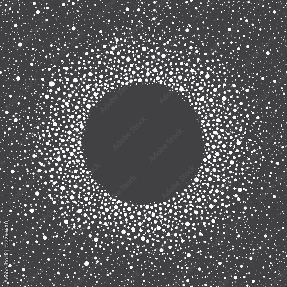 Poster snow, dot frame with empty space for text and splash, spray texture. winter background made of spots