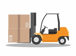 Concept of warehouse. The forklift in the big warehouse delivery 
