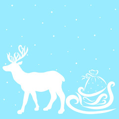 A reindeer carrying Santa Claus sled with gifts