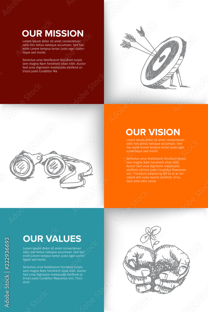 Wall mural company profile template with mission, vision and values