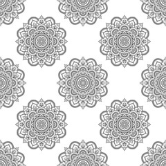 Circular pattern in form of mandala for Henna, Mehndi, tattoo, decoration. Seamless decorative ornament in ethnic oriental style. Coloring book page.