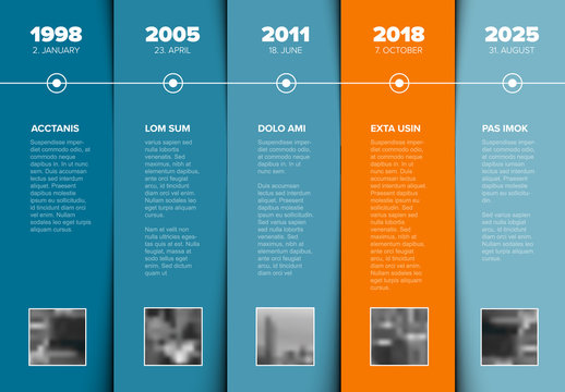 Timeline template with blue blocks and photo placeholders