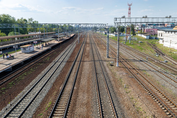 Passenger railway station in Moscow suburb, Russia.