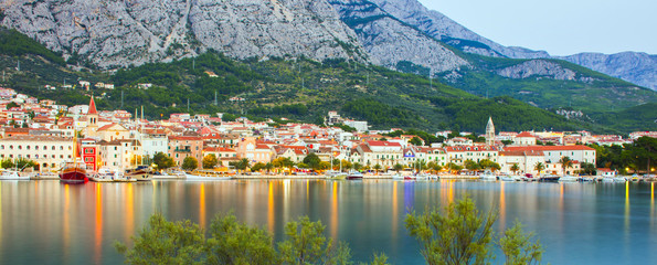 Panoramic view of Makarska and Adriatic Sea - Makarska, Dalmatia, Croatia