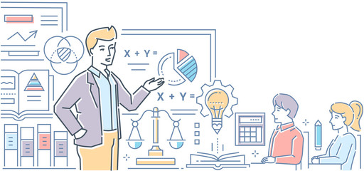 Maths lesson - modern colorful line design style illustration