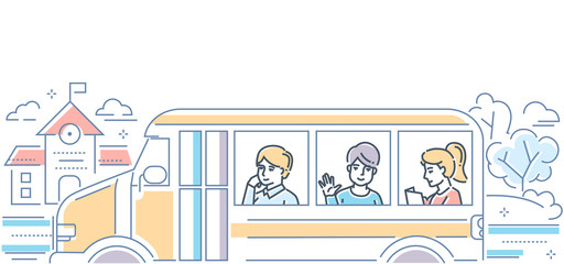 School Bus - modern colorful line design style illustration