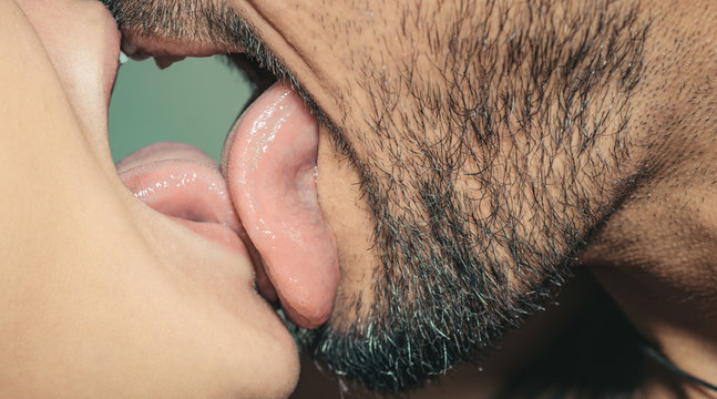 Danger of contracting a kiss. Bacteria in the saliva. One-night stand. Sexy couple kissing. Married couple and sexual problems concept.