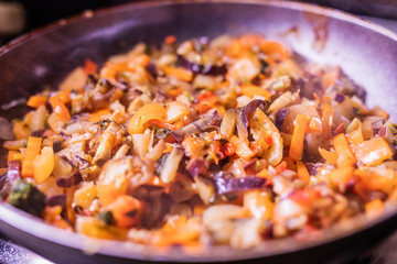 Vegetables in the pan. Vegetable stew.