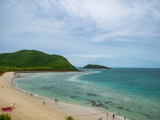 View point on top of the island with idyllice beach ocean and blue sky in vacation time,Samae San Island chonburi thailand,summer concept