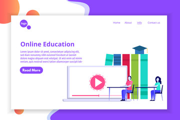 Online distance education concept, Internet studying, e-learning  training courses. Vector illustration.