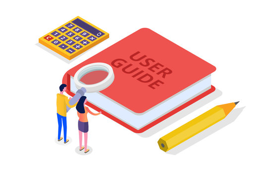 User manual, guide, instruction, guidebook, Handbook isometric concept. Vector illustration.