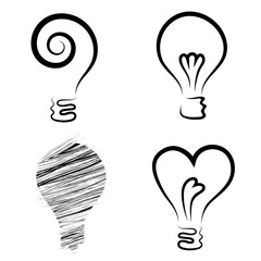 Vector drawn light bulbs collection, isolated on white background.