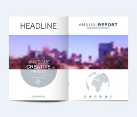 Modern vector template for brochure, Leaflet, flyer, advert, cover, catalog, magazine or annual report. Card surface, urban cityscape, blurred image, urban landscape.