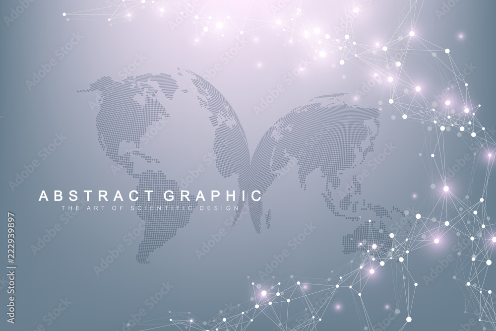 Poster Big data visualization. Graphic abstract background communication. Perspective backdrop. Minimal array. Digital data visualization. Representing the global, international meaning. Vector illustration.