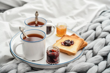 Tray with two cups of black  tea