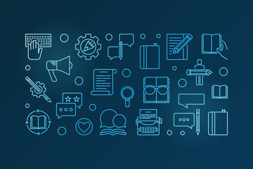 Content Strategy vector blue horizontal outline illustration