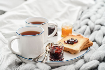 Tray with two cups of black  tea