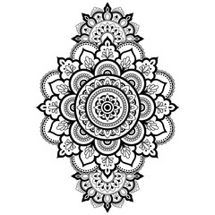 Circular pattern in form of mandala with flower for Henna, Mehndi, tattoo, decoration. Decorative ornament in ethnic oriental style. Coloring book page.